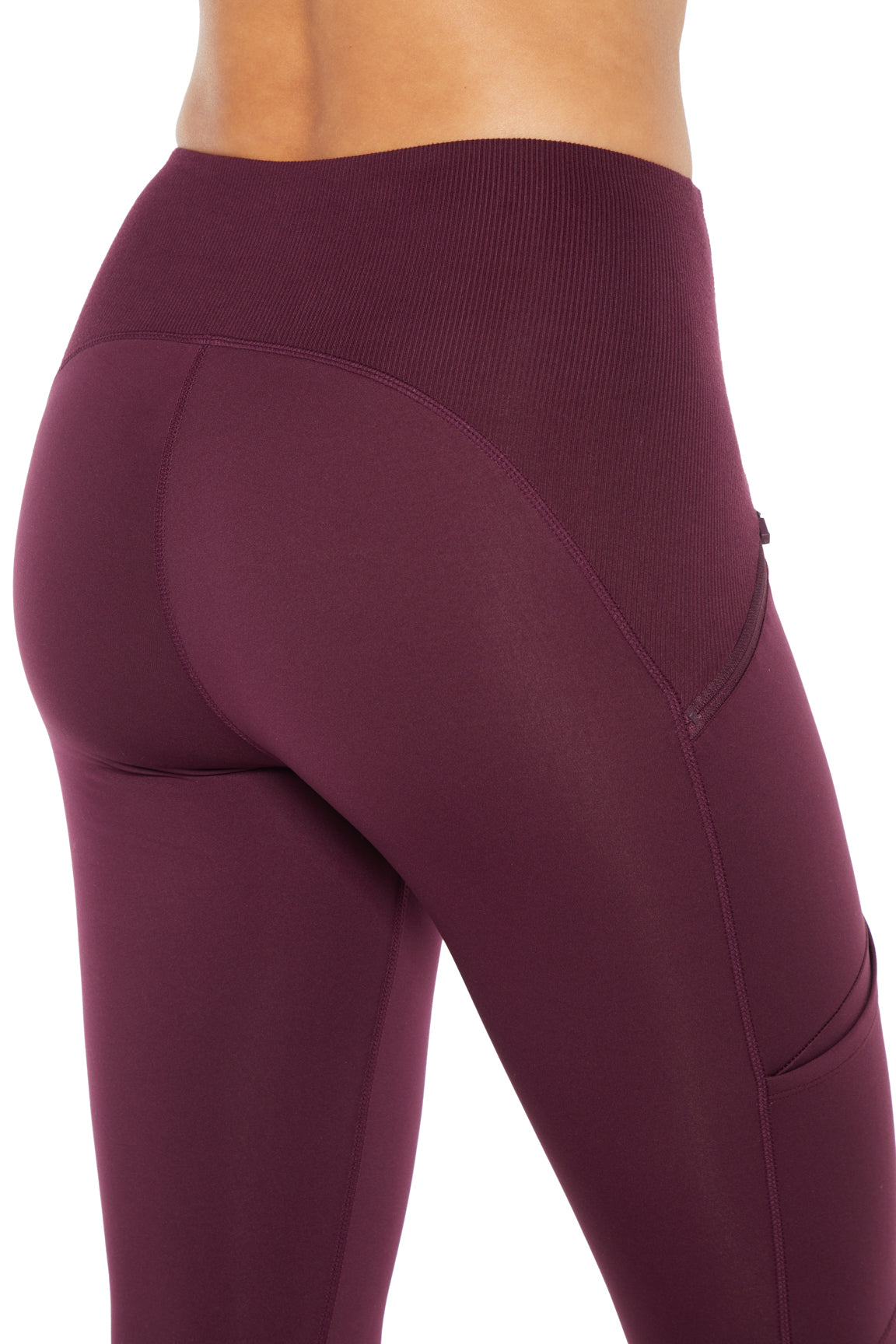 Jeanie Side Pocket Legging, close-up view of fabric and stitching, showing visible design features and texture of the stretch knit fabric..