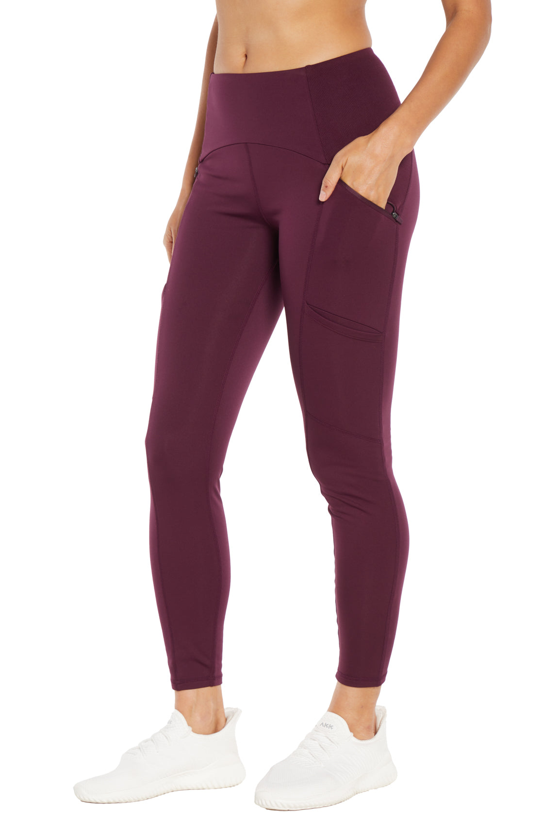 Jeanie Side Pocket Legging, front view, showing visible design features and texture of the stretch knit fabric..