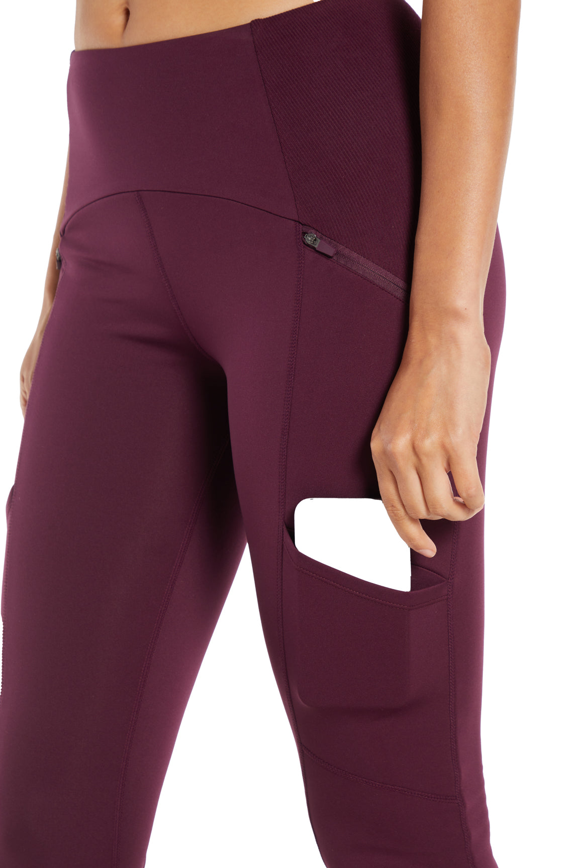 Jeanie Side Pocket Legging, back view, showing visible design features and texture of the stretch knit fabric..