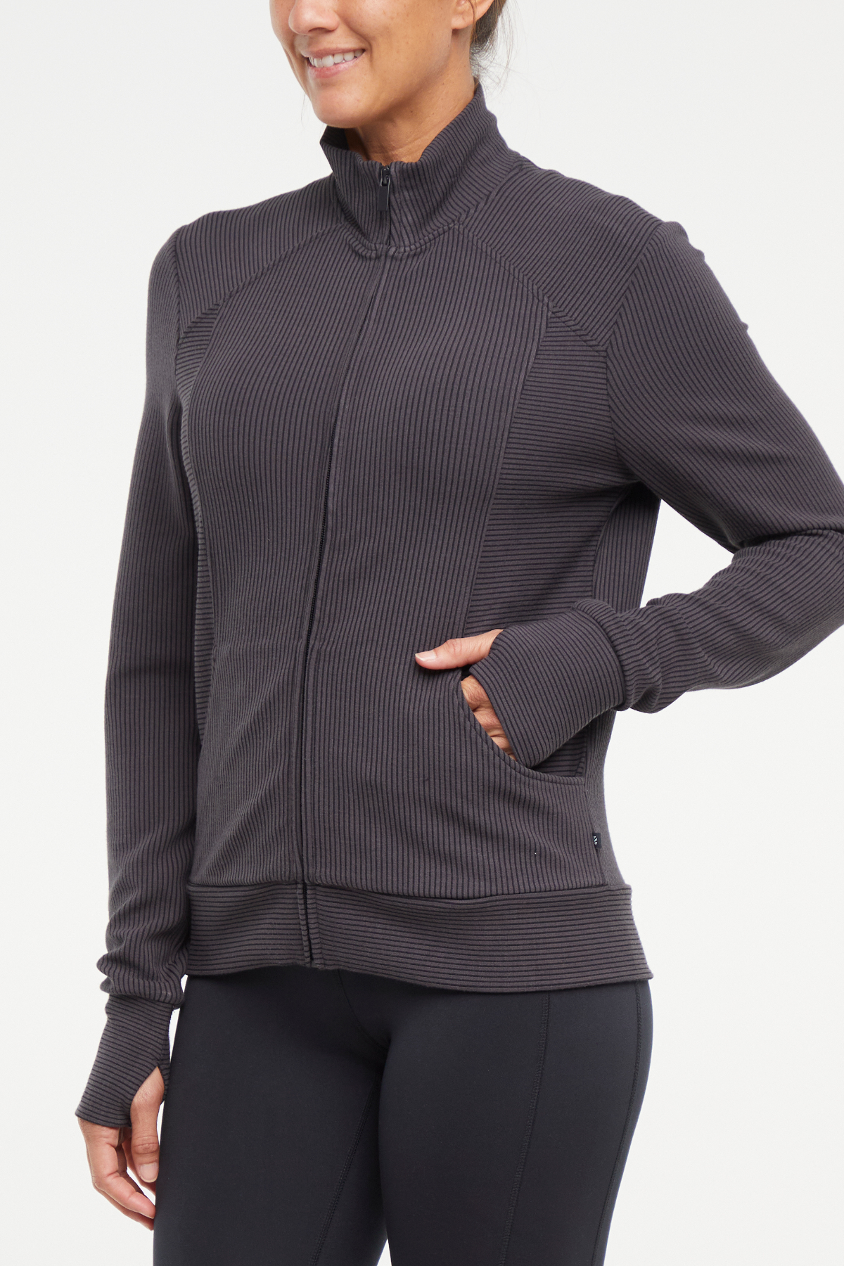 Paige Full Zip Jacket, alternate angle view, showing visible design features and texture of the smooth woven fabric..