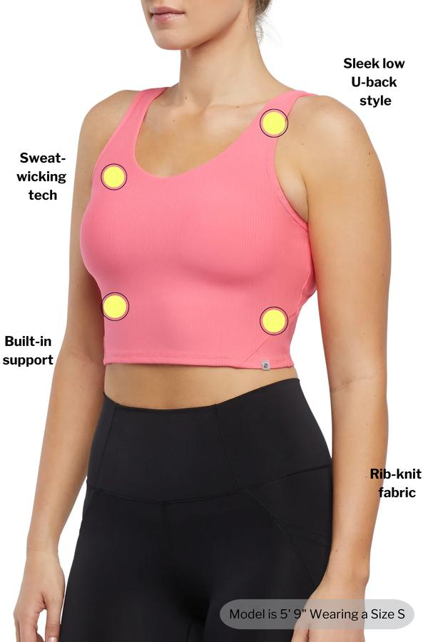 Cate Rib Long Sports Bra, alternate angle view, showing visible design features and texture of the soft knit fabric..