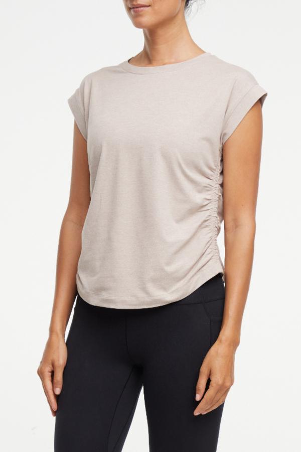 Zoey Short Sleeve Top, alternate angle view, showing visible design features and texture of the soft knit fabric..