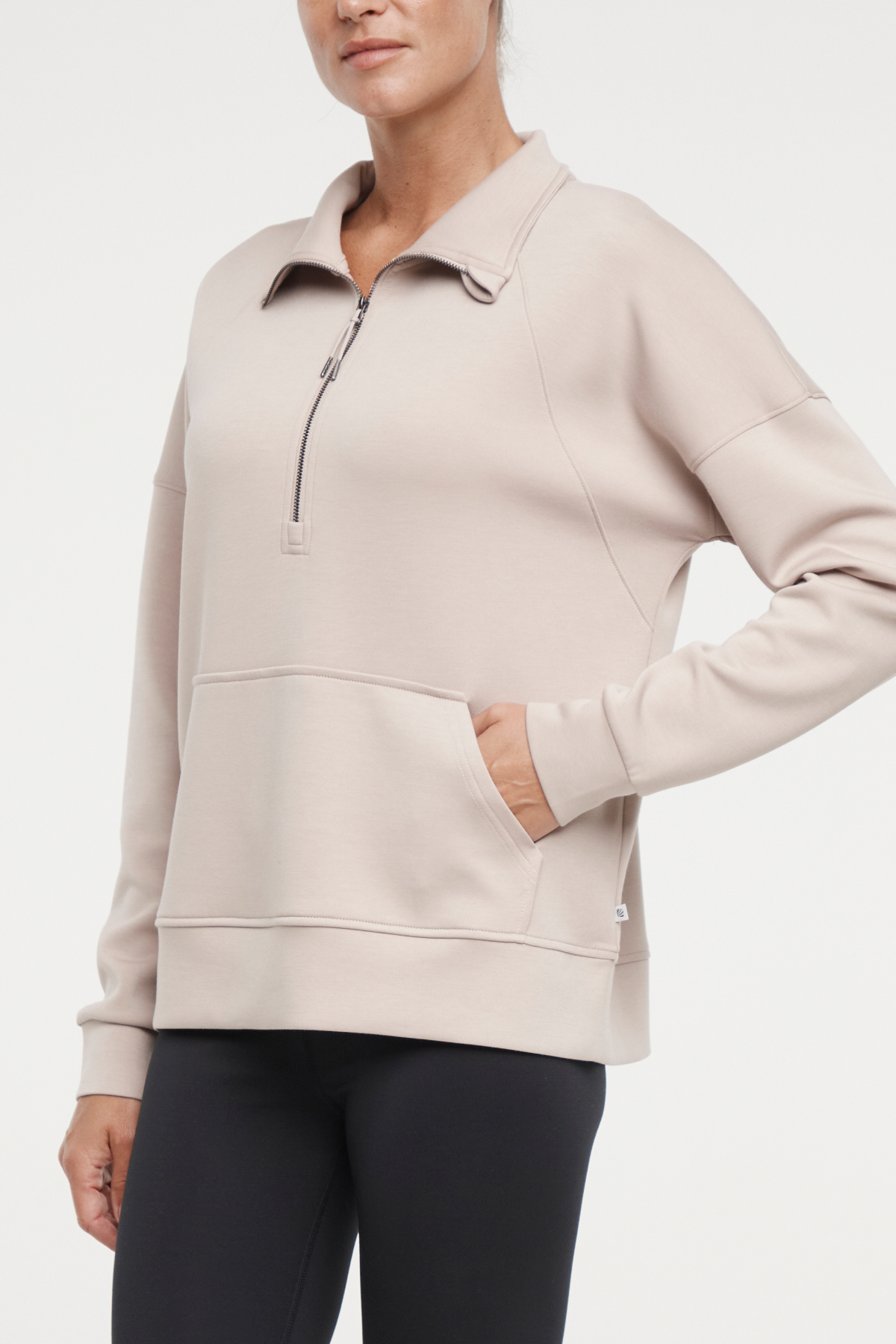 Sage 1/2 Zip, alternate angle view, showing visible design features and texture of the soft knit fabric..
