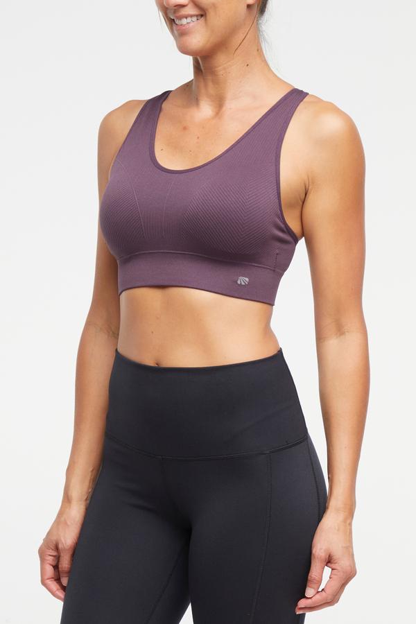Addie Seamless Sports Bra, alternate angle view, showing visible design features and texture of the soft knit fabric..