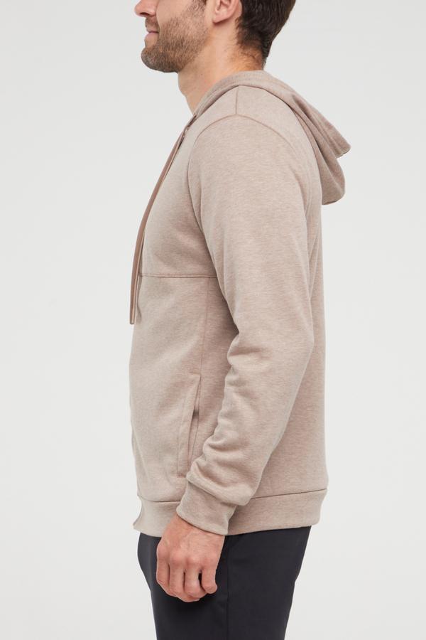 Balance Collection For Men Track Hoodie, close-up view of fabric and stitching, showing visible design features and texture of the soft fleece fabric..