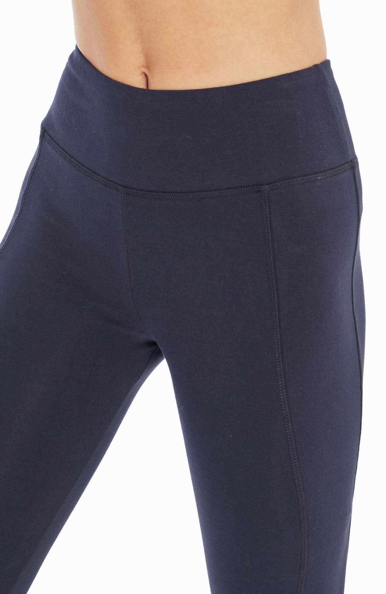 Carrie Slimming Capri, close-up view of fabric and stitching, showing visible design features and texture of the soft knit fabric..