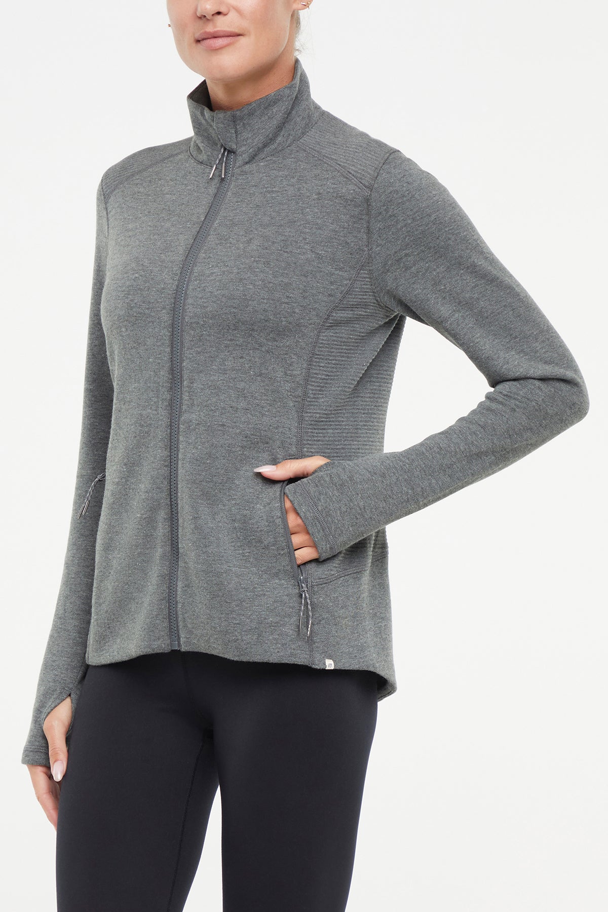 Journey Full Zip Jacket, front view, showing visible design features and texture of the smooth woven fabric..