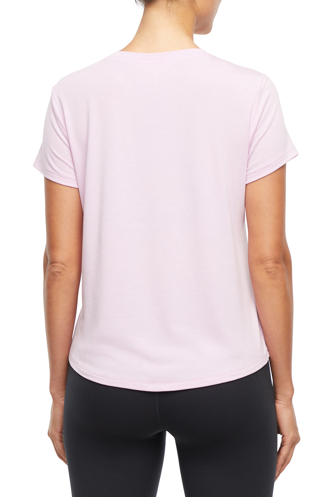 Monica Tee - Heather Orchid Bouquet, side view showing pocket placement, showing visible design features and texture of the soft knit fabric..