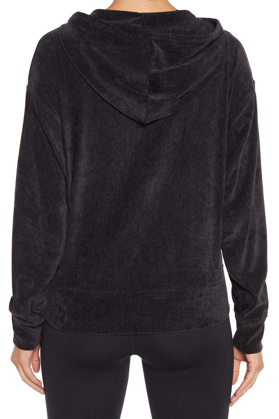 Ruth Hoodie, close-up view of fabric and stitching, showing visible design features and texture of the soft fleece fabric..