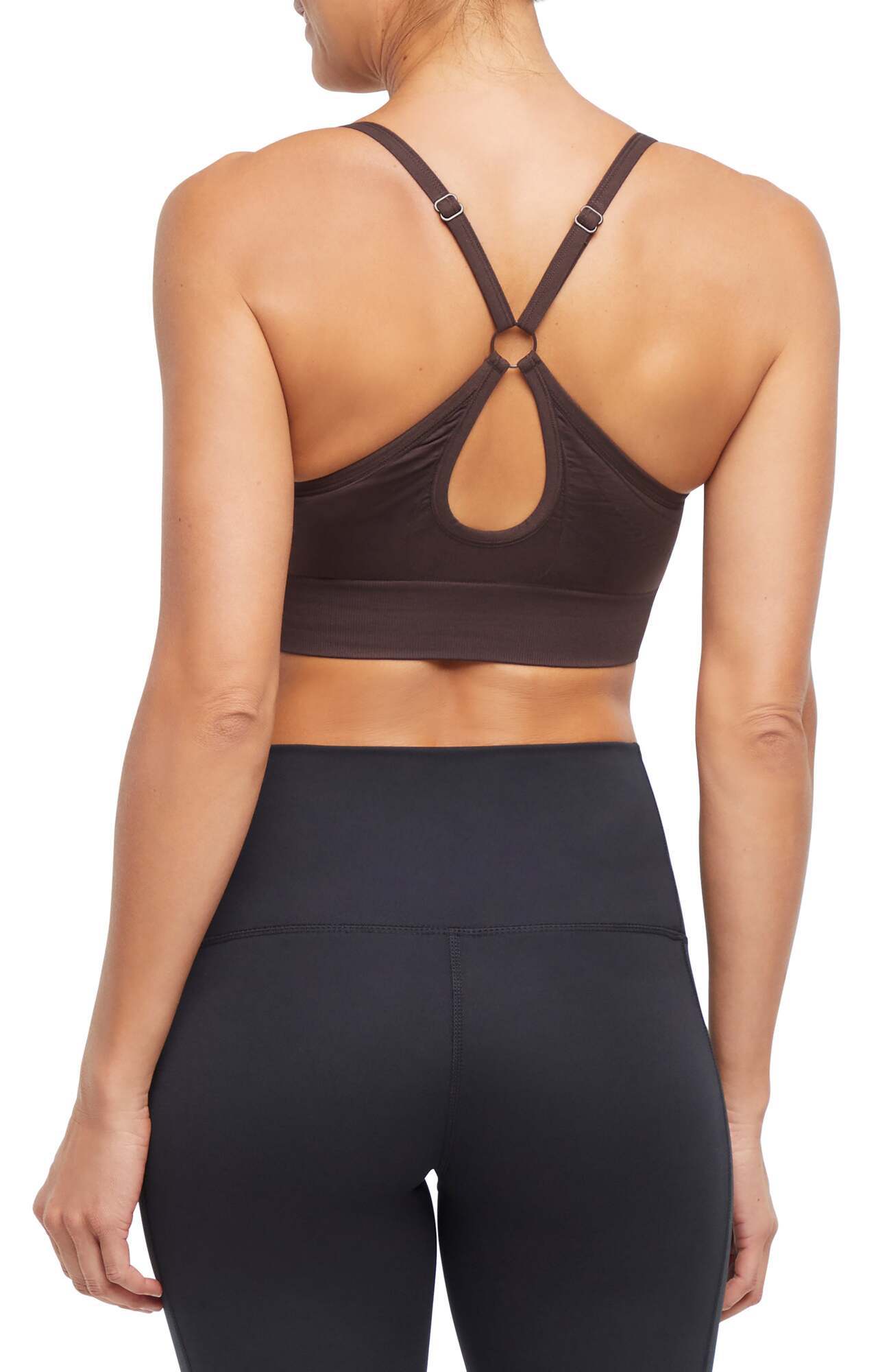 2 Pack London Seamless Sports Bra - Tuffet Black Coffee, alternate angle view, showing visible design features and texture of the soft knit fabric..