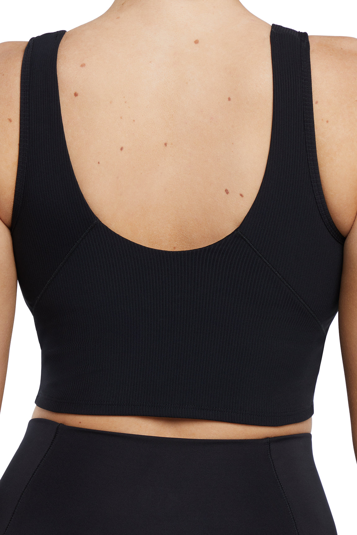 Cate Rib Long Sports Bra, alternate angle view, showing visible design features and texture of the soft knit fabric..
