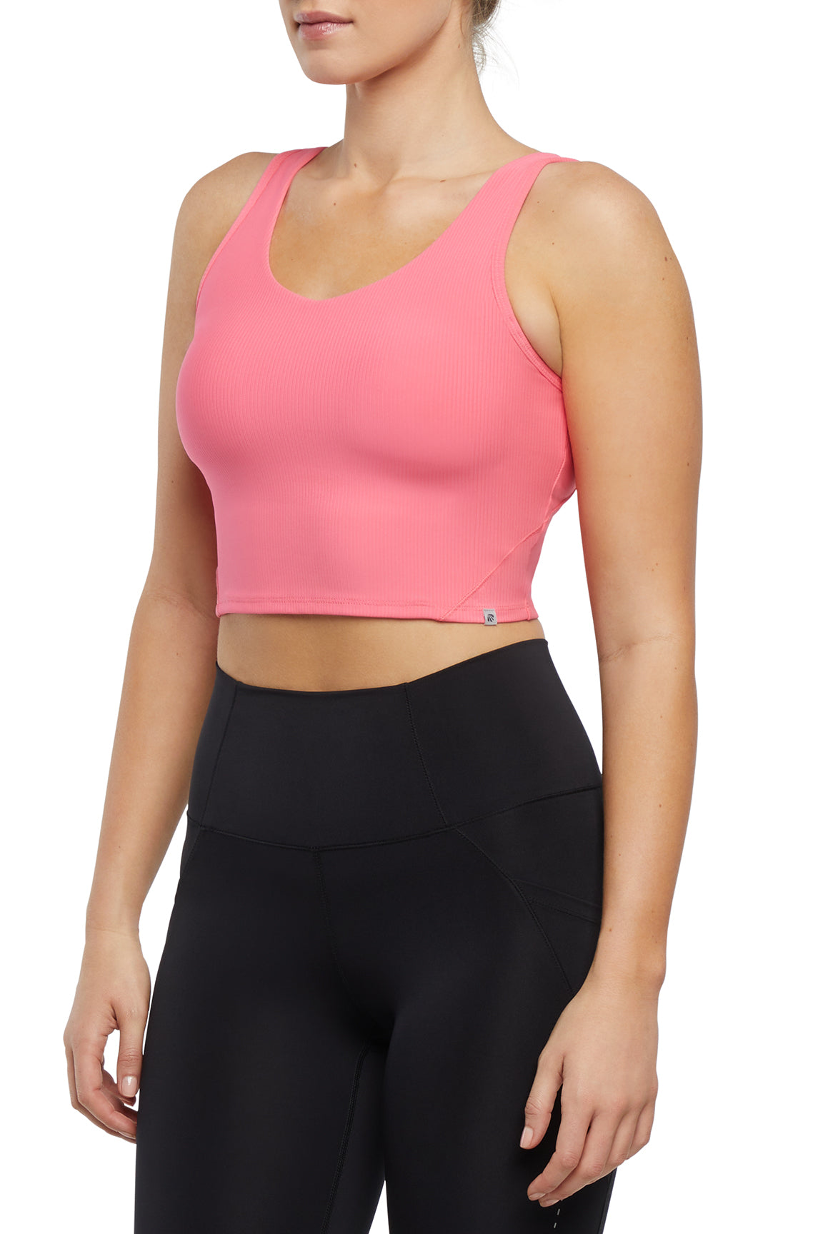 Cate Rib Long Sports Bra, alternate angle view, showing visible design features and texture of the soft knit fabric..