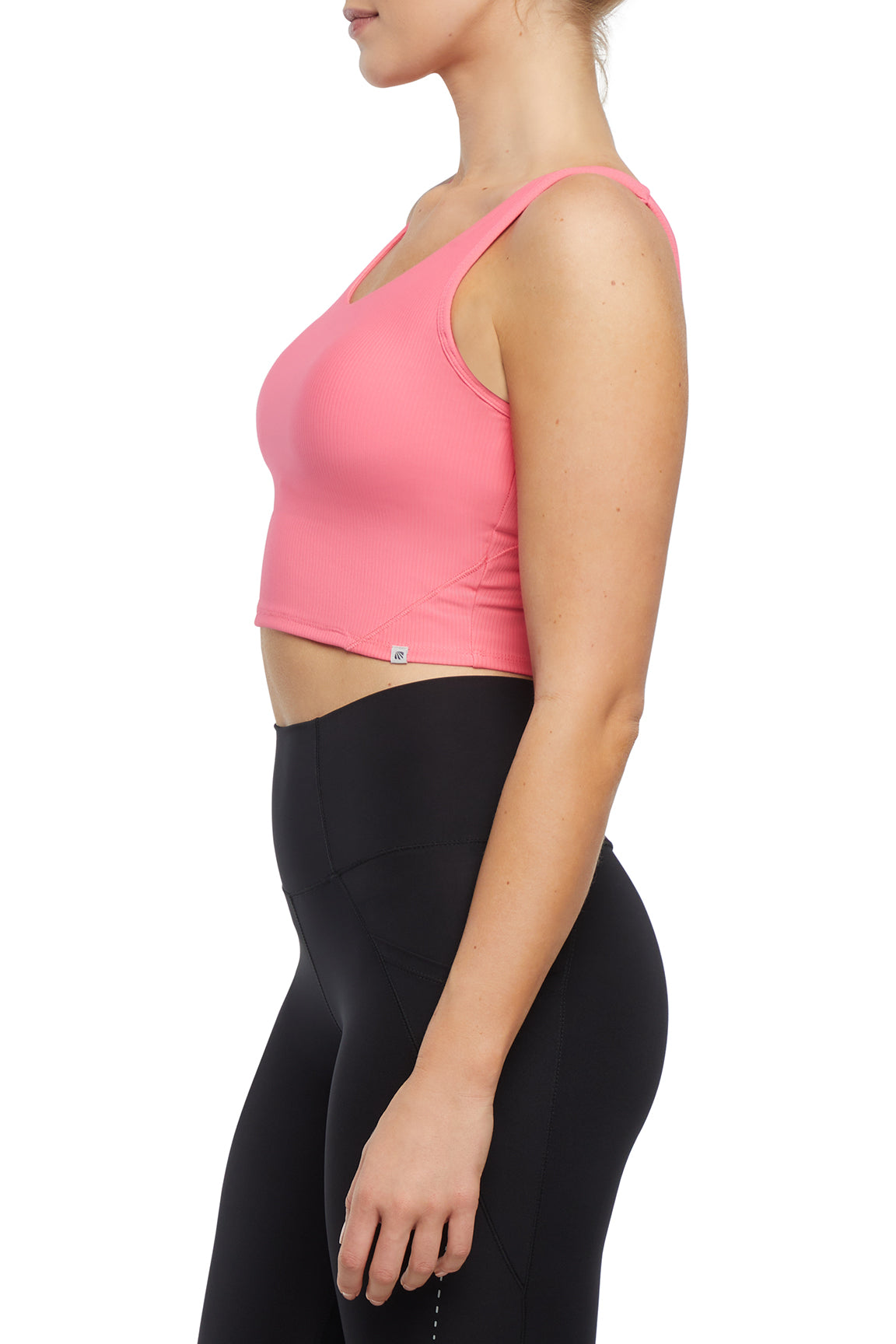 Cate Rib Long Sports Bra, alternate angle view, showing visible design features and texture of the soft knit fabric..