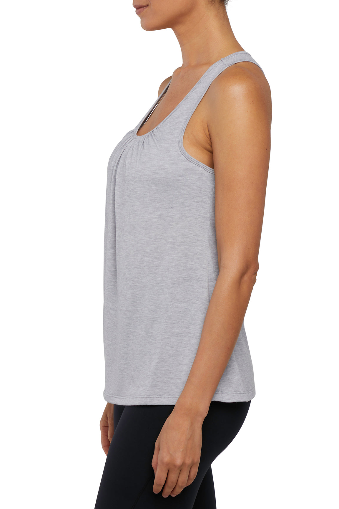 Anaya 2-Layer Tank, alternate angle view, showing visible design features and texture of the soft knit fabric..