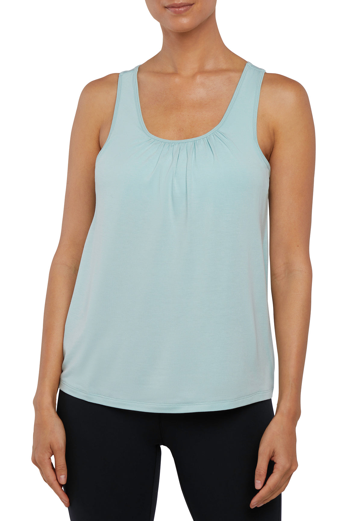 Anaya 2-Layer Tank, alternate angle view, showing visible design features and texture of the soft knit fabric..