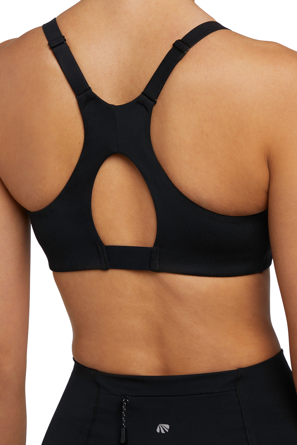 Allie Sports Bra, close-up view of fabric and stitching, showing visible design features and texture of the soft knit fabric..