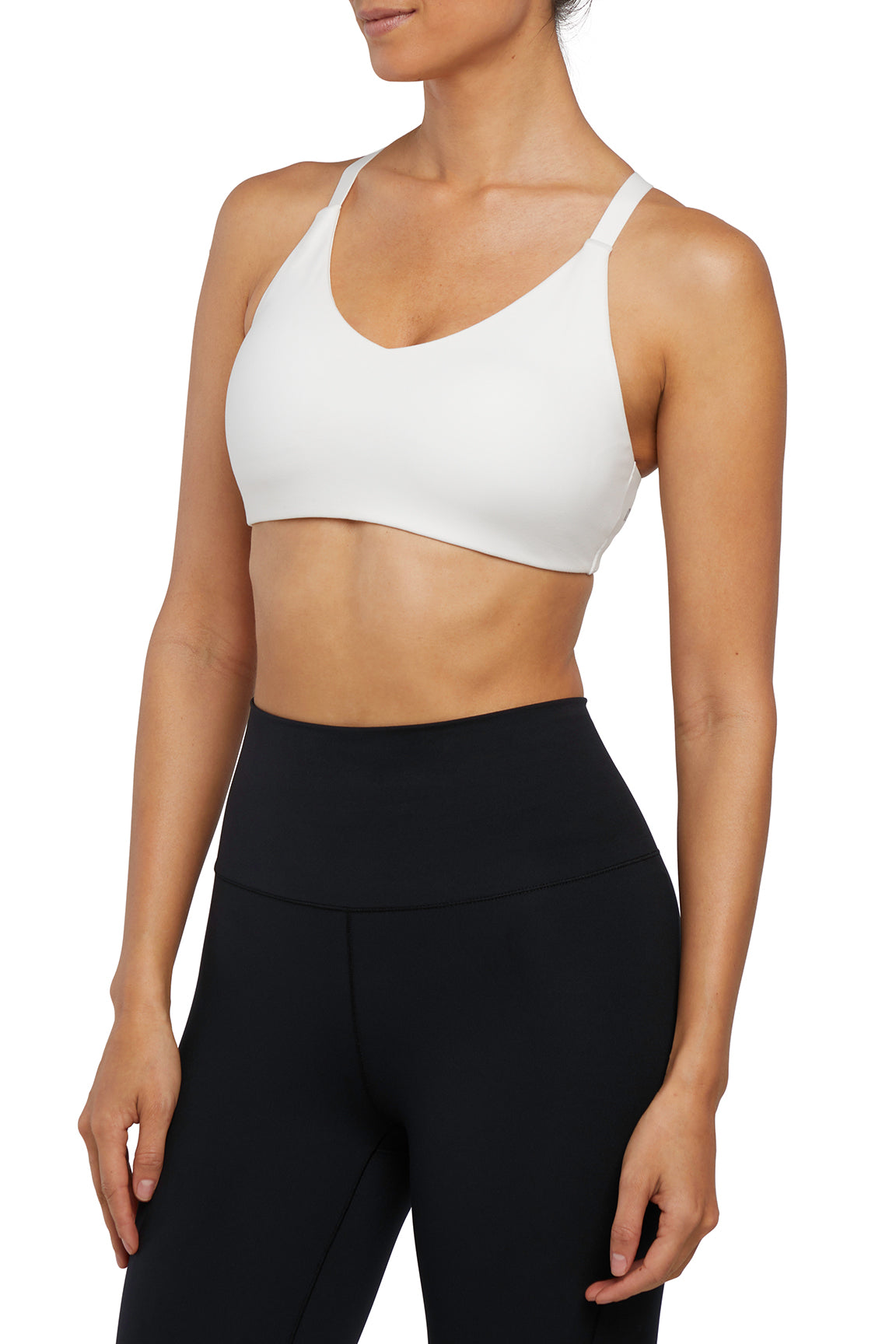 Allie Sports Bra, alternate angle view, showing visible design features and texture of the soft knit fabric..
