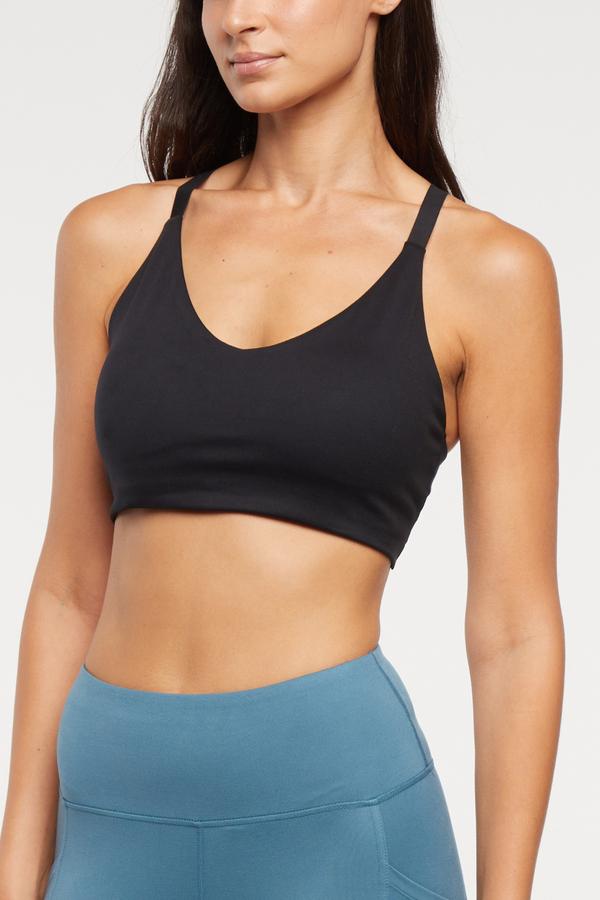 Clarissa Sports Bra, alternate angle view, showing visible design features and texture of the soft knit fabric..