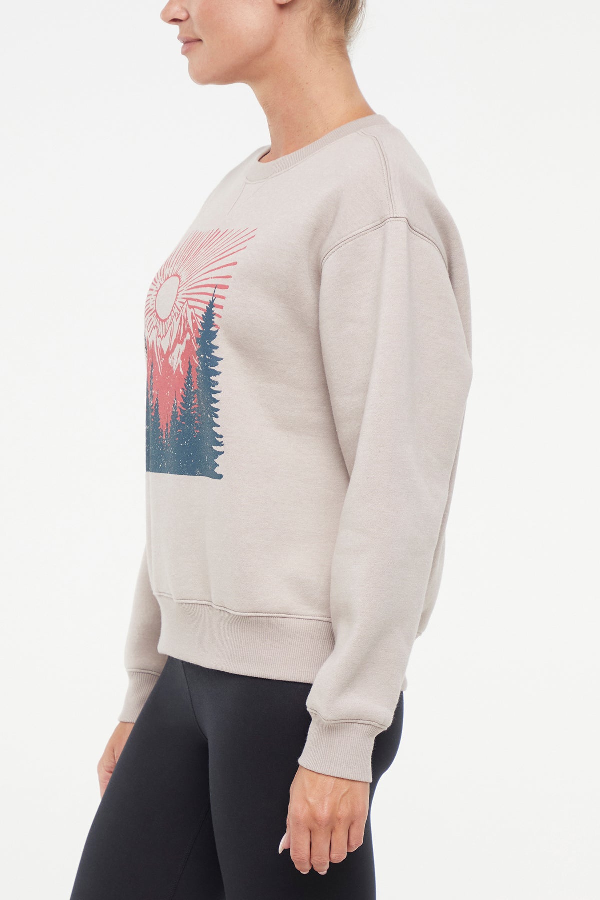 Meira Fleece Sweatshirt, alternate angle view, showing visible design features and texture of the soft knit fabric..