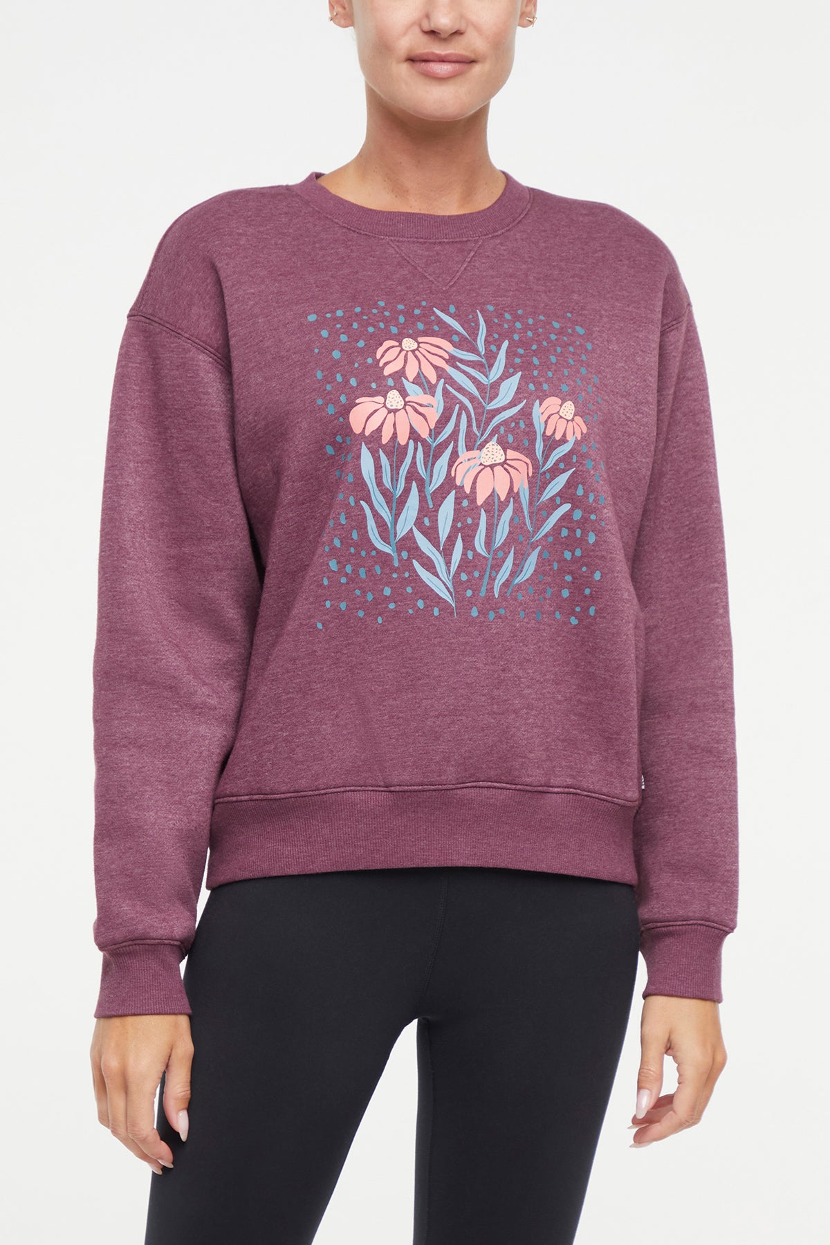 Meira Fleece Sweatshirt, alternate angle view, showing visible design features and texture of the soft knit fabric..