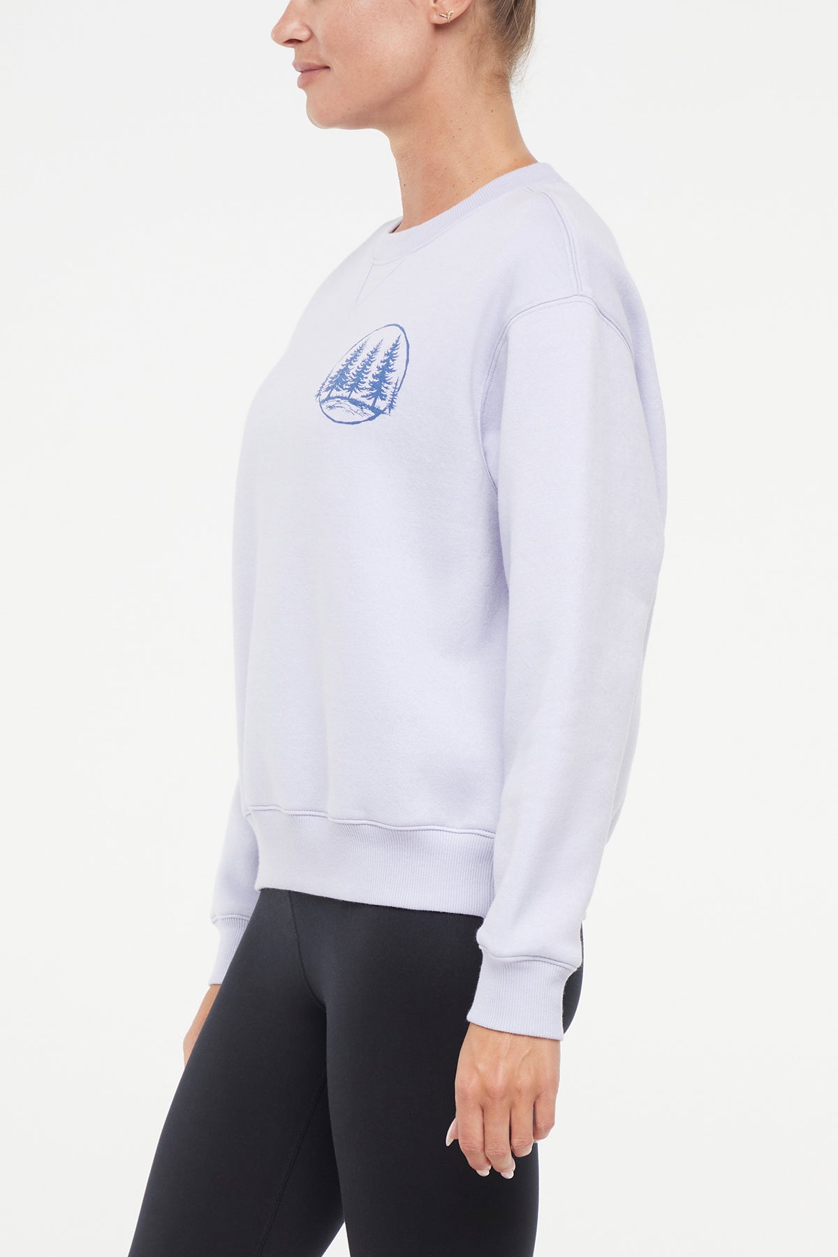 Meira Fleece Sweatshirt, alternate angle view, showing visible design features and texture of the soft knit fabric..