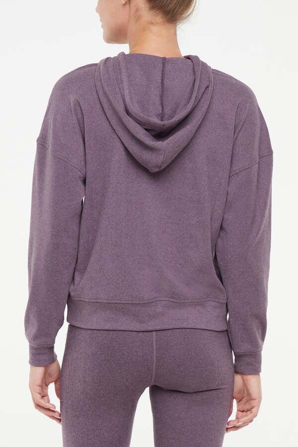 Riley Hoodie, alternate angle view, showing visible design features and texture of the soft fleece fabric..