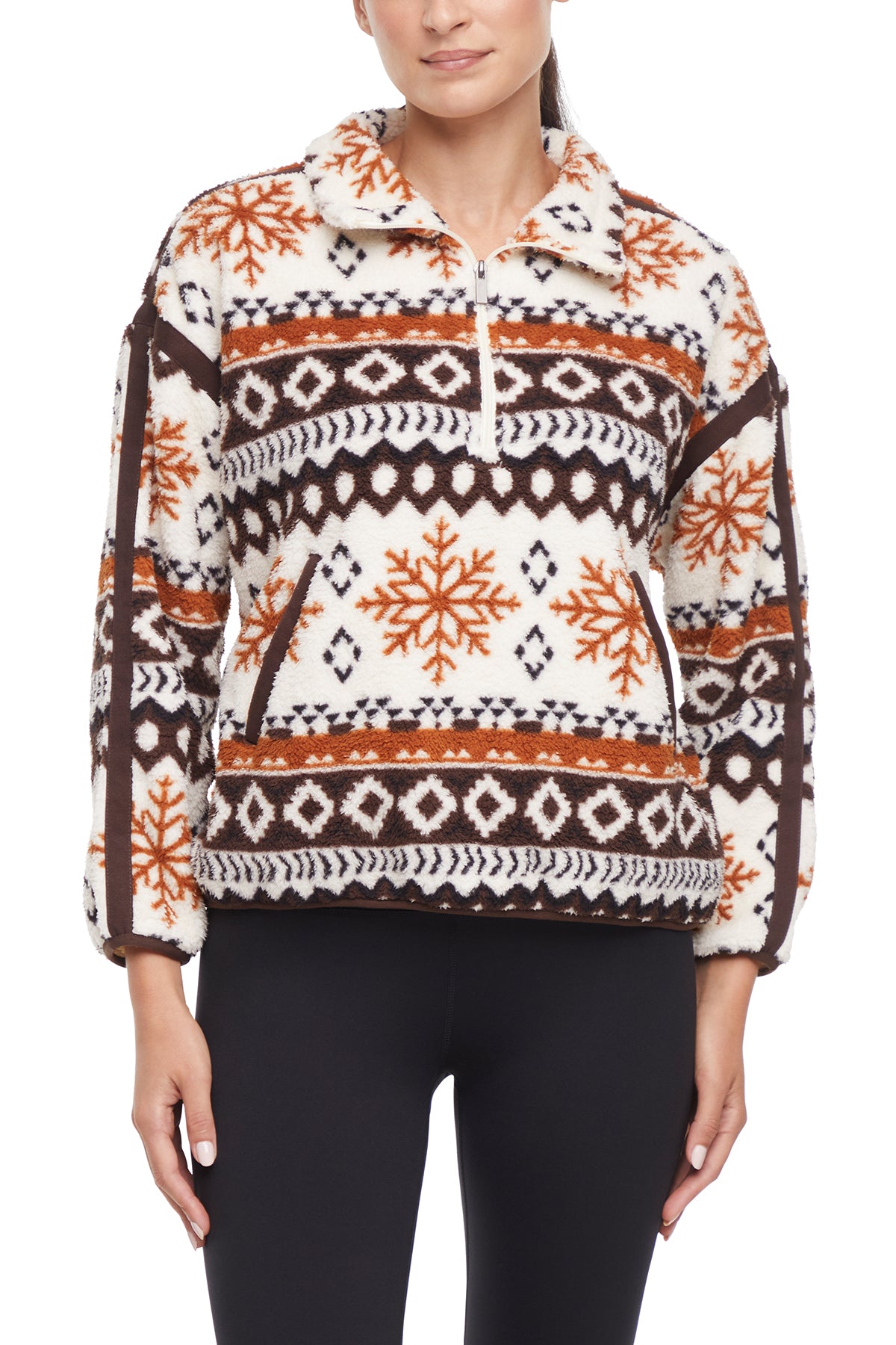 Caliste 1/4 Zip Sherpa Pullover, alternate angle view, showing visible design features and texture of the soft knit fabric..