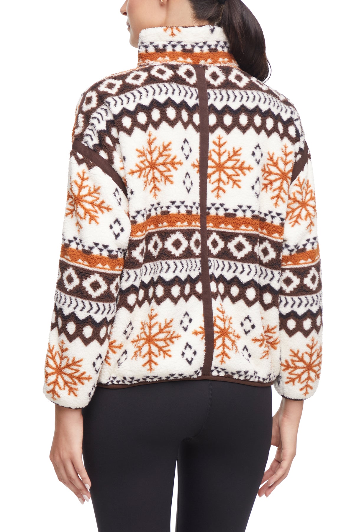 Caliste 1/4 Zip Sherpa Pullover, side view showing pocket placement, showing visible design features and texture of the soft knit fabric..