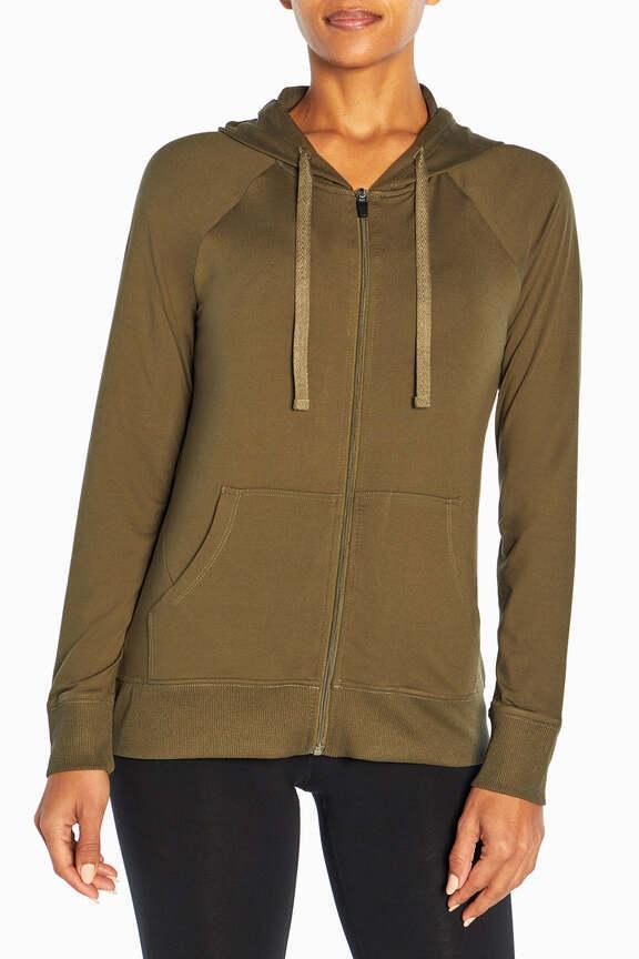 Mona Jacket, alternate angle view, showing visible design features and texture of the smooth woven fabric..