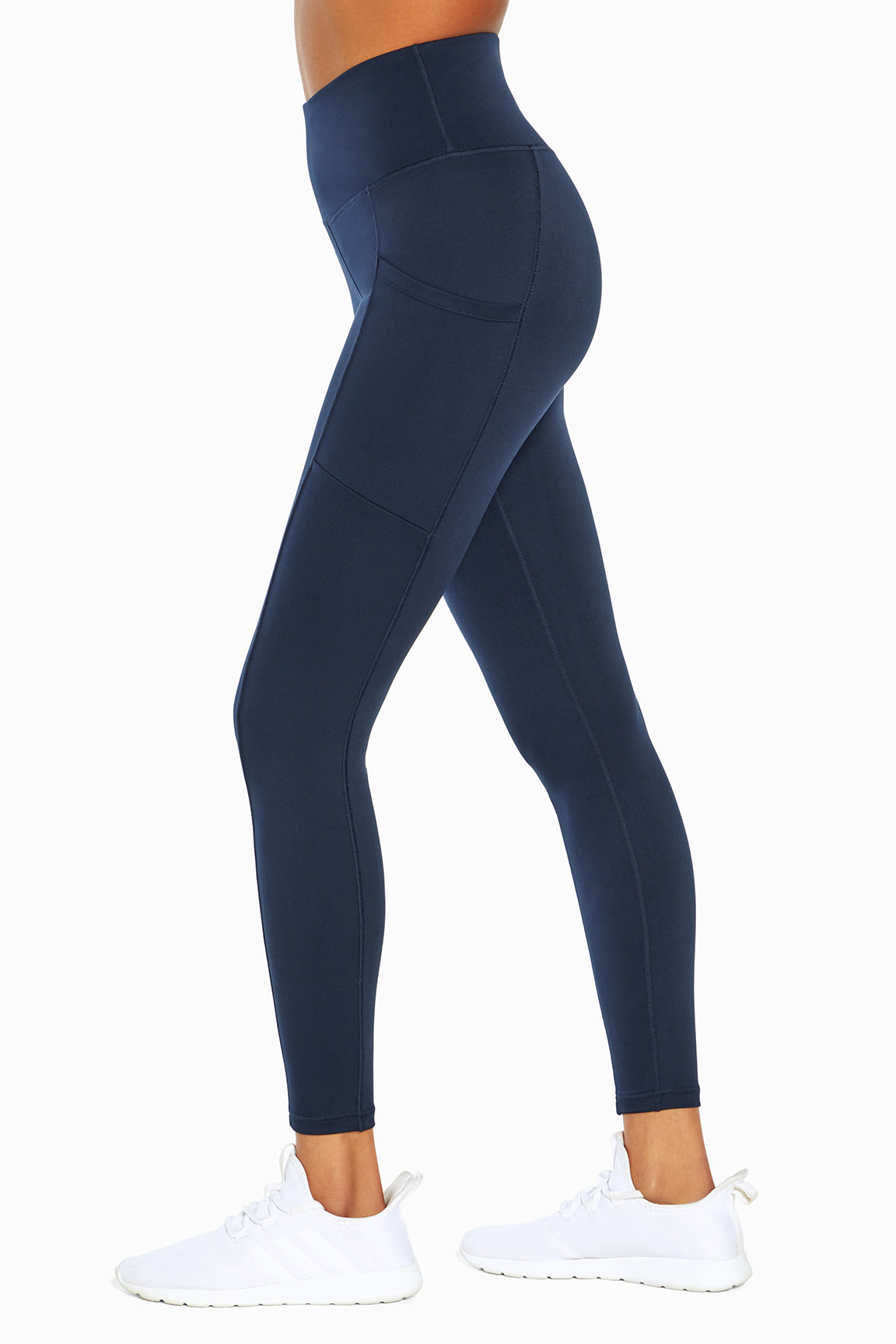 Talia Side Pocket Tummy Control Legging, alternate angle view, showing visible design features and texture of the stretch knit fabric..