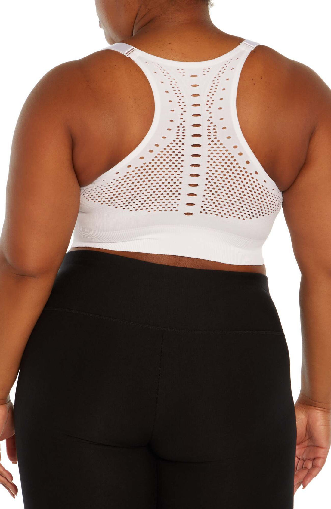 Alyssa Seamless Sports Bra (Plus Size), alternate angle view, showing visible design features and texture of the soft knit fabric..