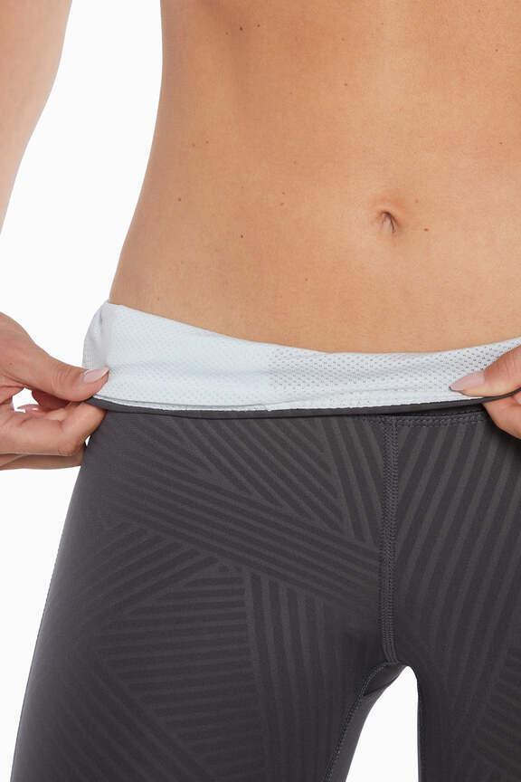 Active Basic Capri, side view showing pocket placement, showing visible design features and texture of the soft knit fabric..