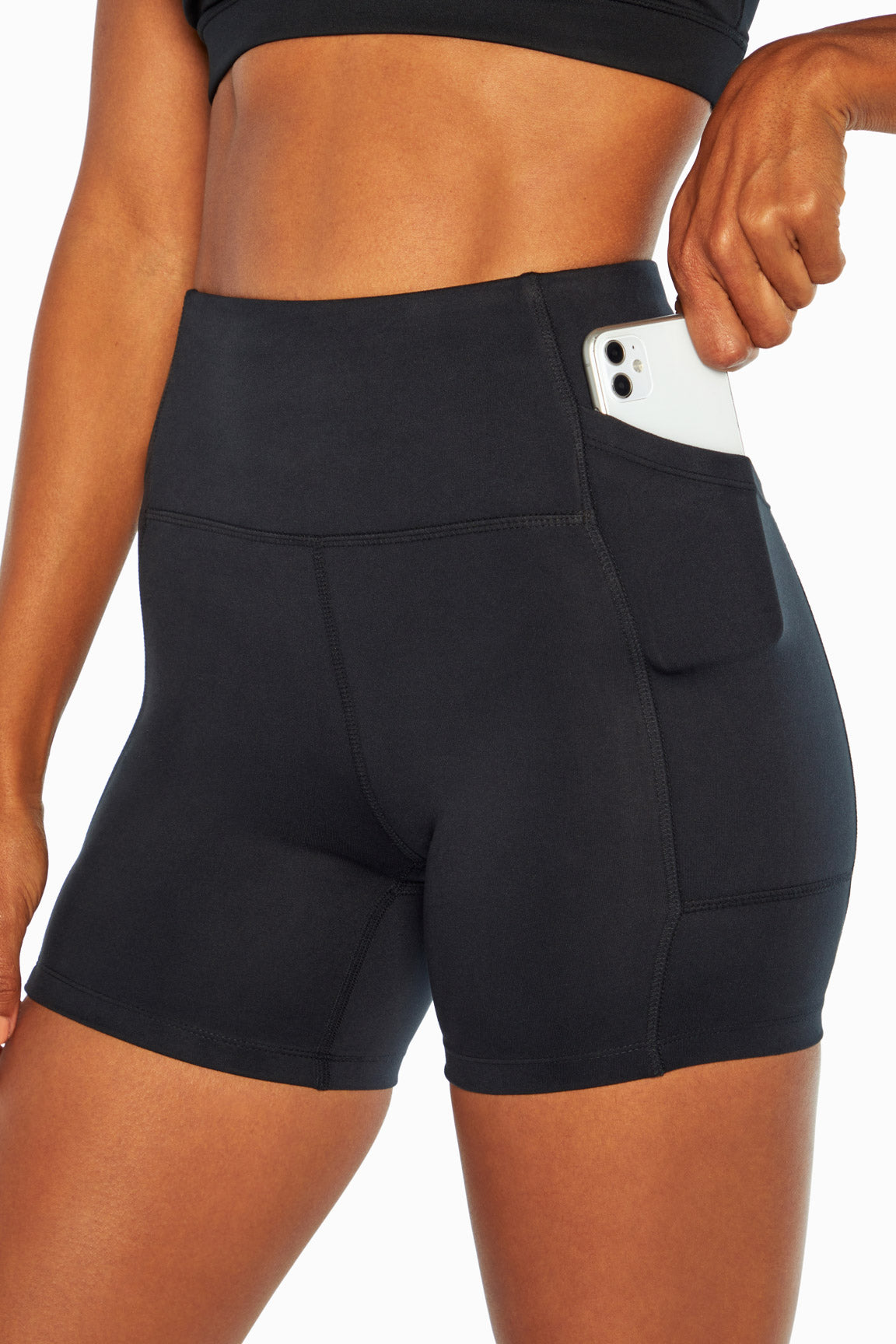 Emma Side Pocket Short, alternate angle view, showing visible design features and texture of the soft knit fabric..