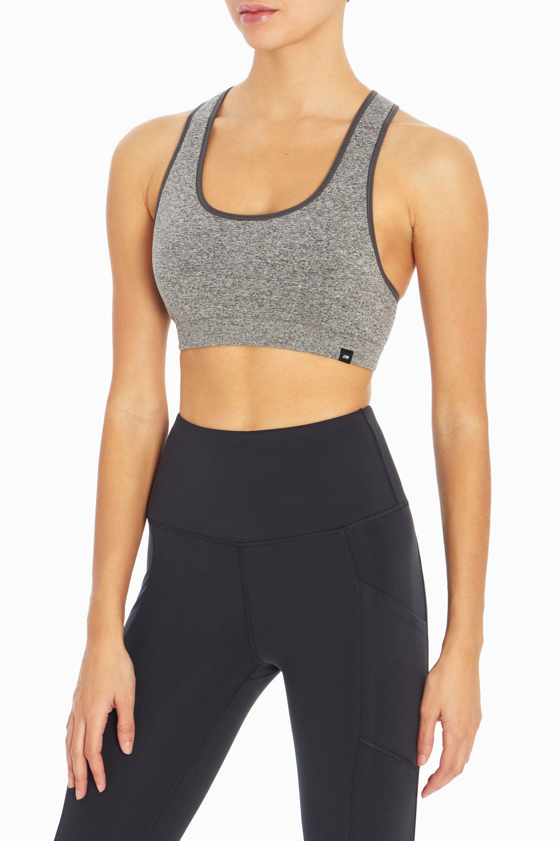 Haley Seamless Sports Bra, alternate angle view, showing visible design features and texture of the soft knit fabric..