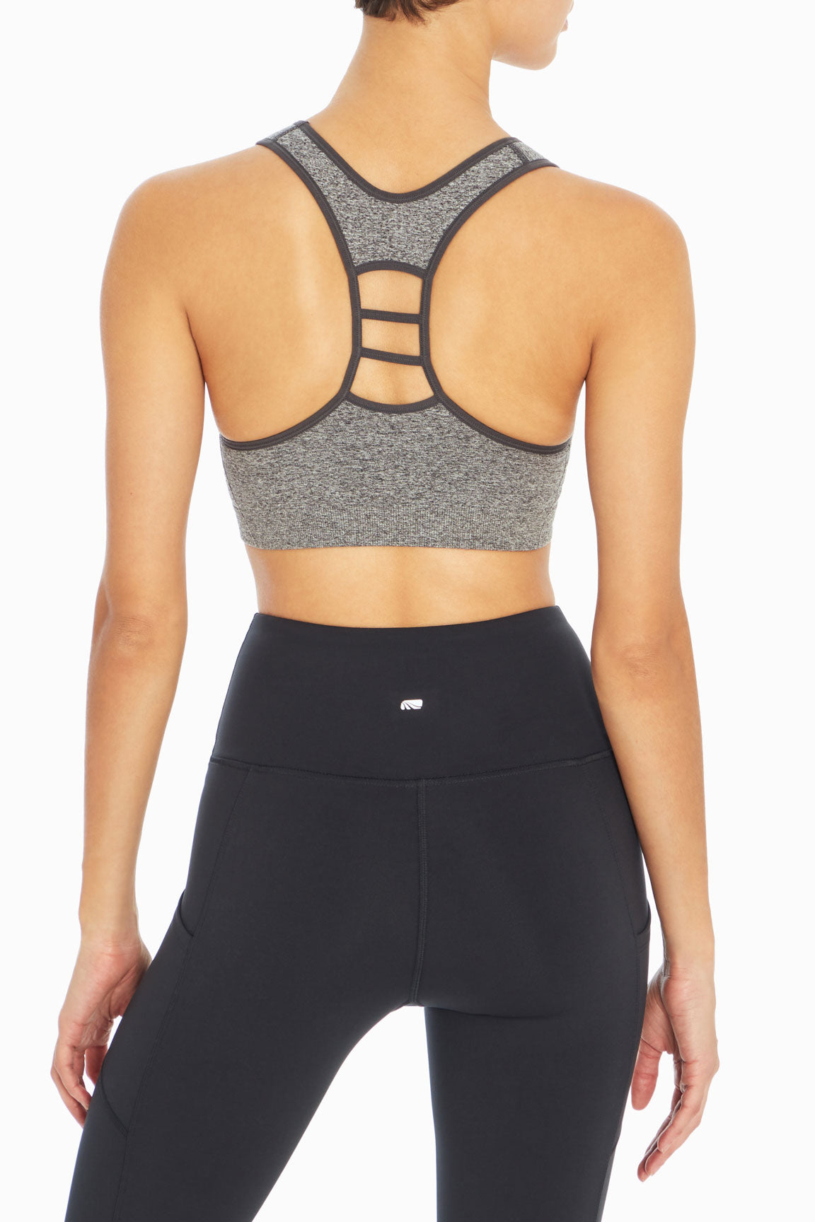 Haley Seamless Sports Bra, alternate angle view, showing visible design features and texture of the soft knit fabric..