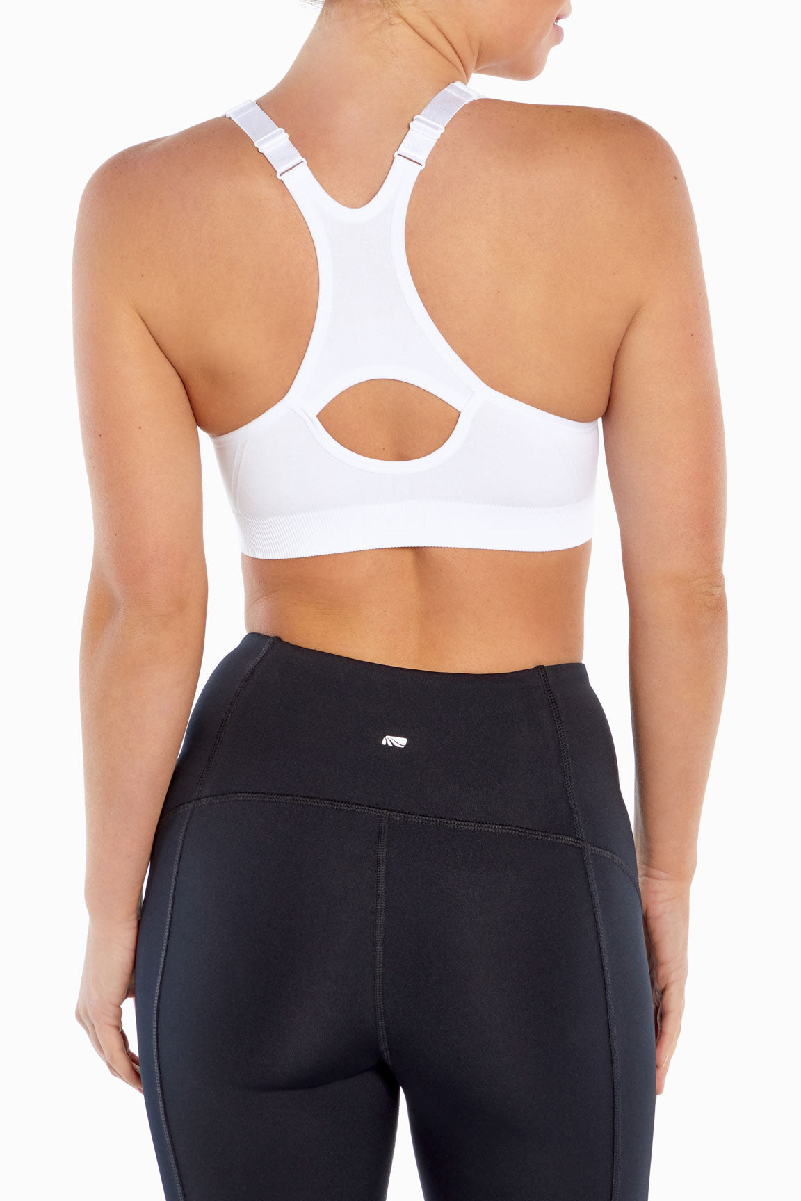 Savannah Seamless Front Zip Sports Bra, close-up view of fabric and stitching, showing visible design features and texture of the soft knit fabric..