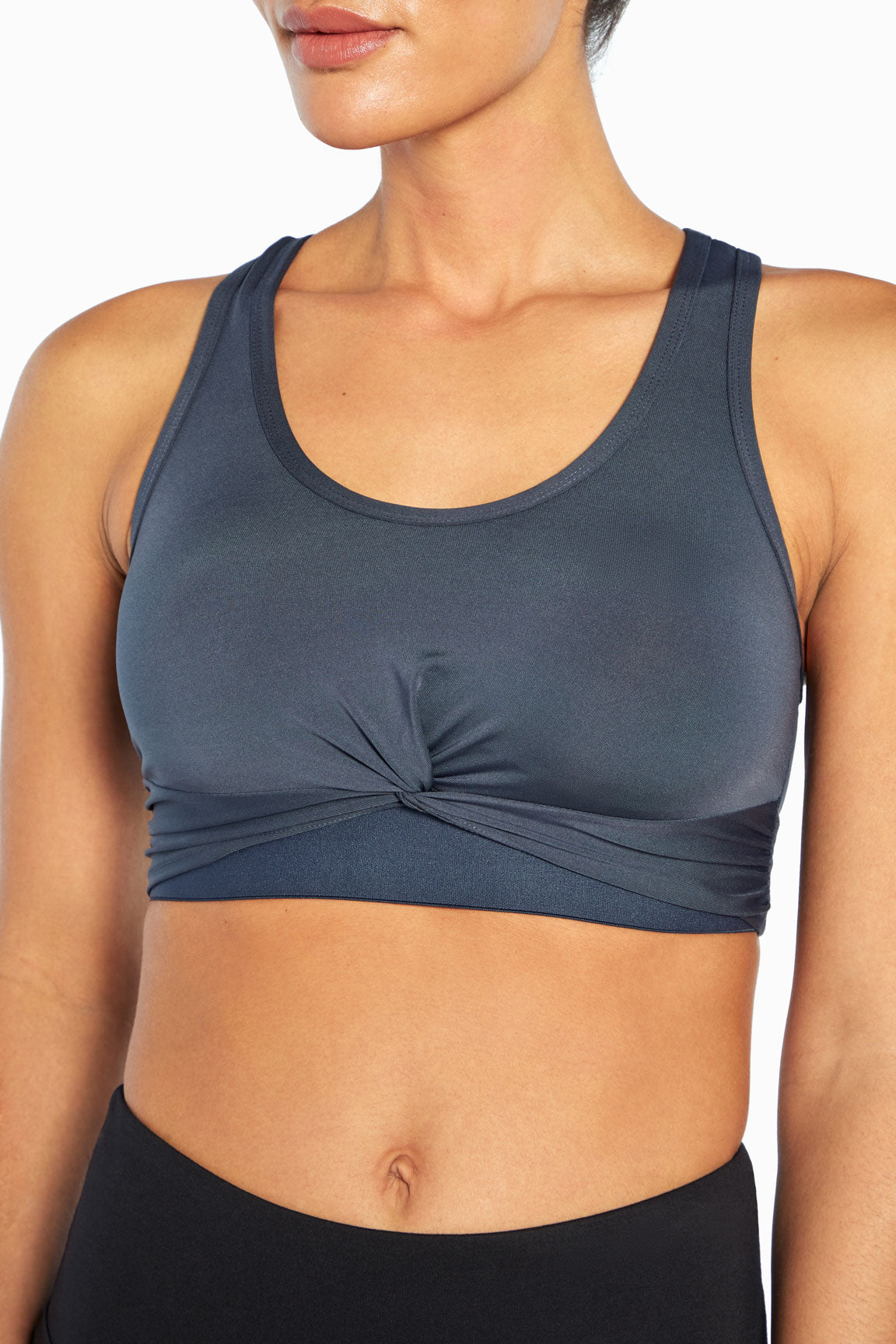 Phillip Sports Bra, back view, showing visible design features and texture of the soft knit fabric..