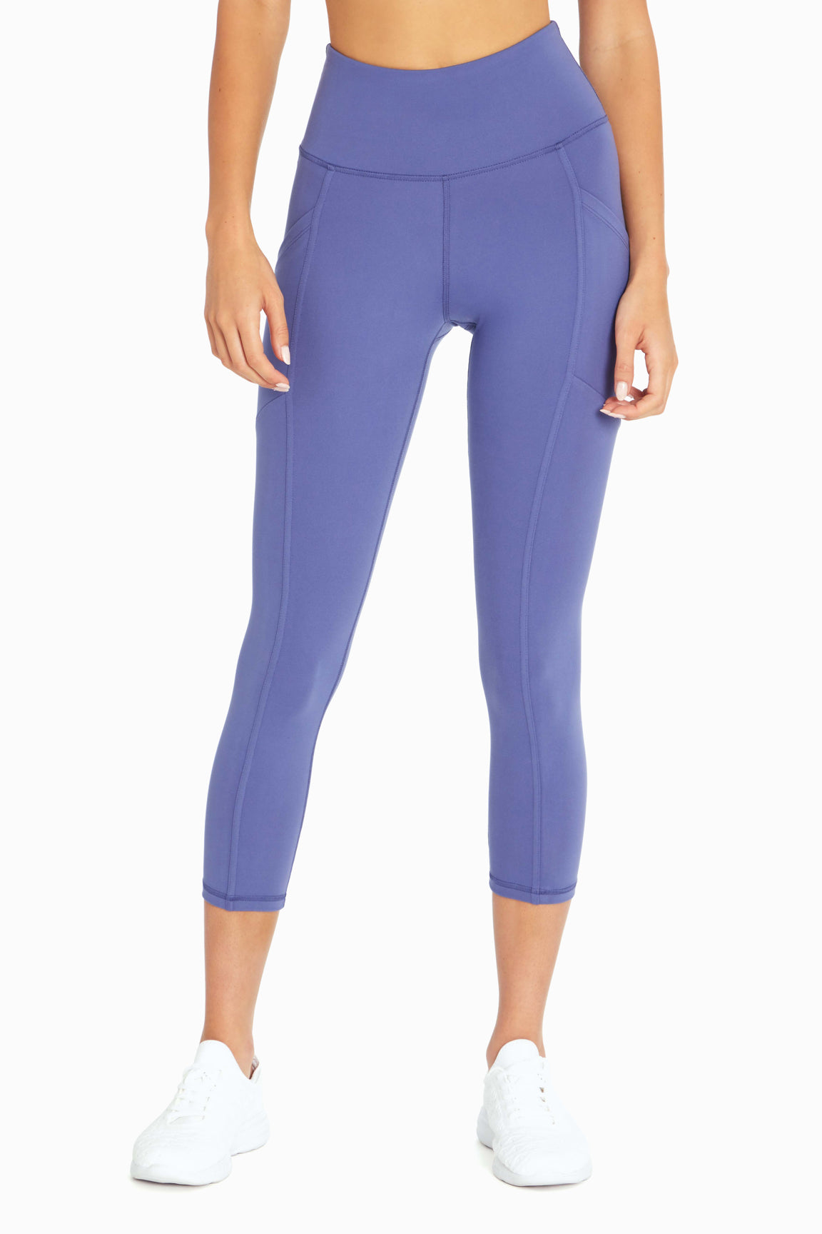 Drew Side Pocket Tummy Control Mid Calf Capri, alternate angle view, showing visible design features and texture of the soft knit fabric..