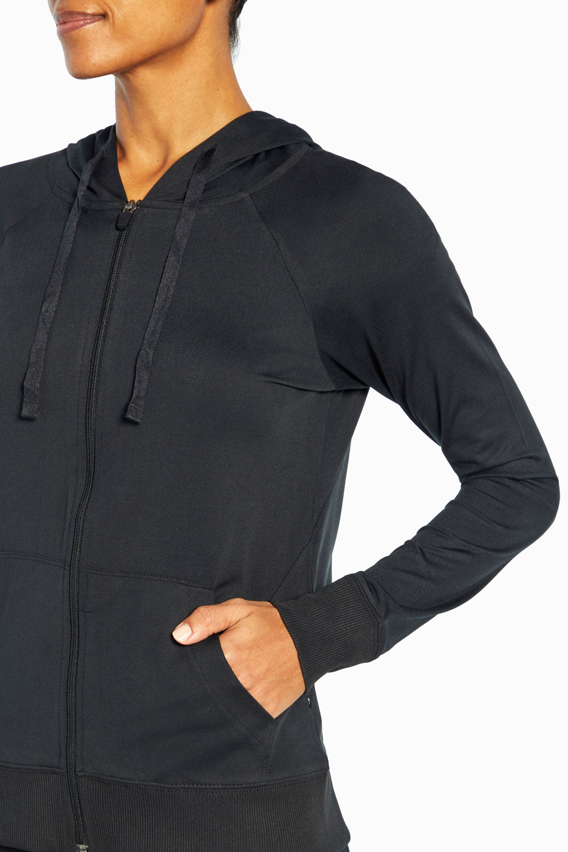 Mona Jacket, alternate angle view, showing visible design features and texture of the smooth woven fabric..