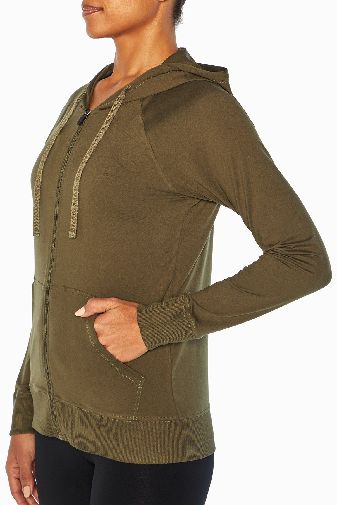 Mona Jacket, alternate angle view, showing visible design features and texture of the smooth woven fabric..