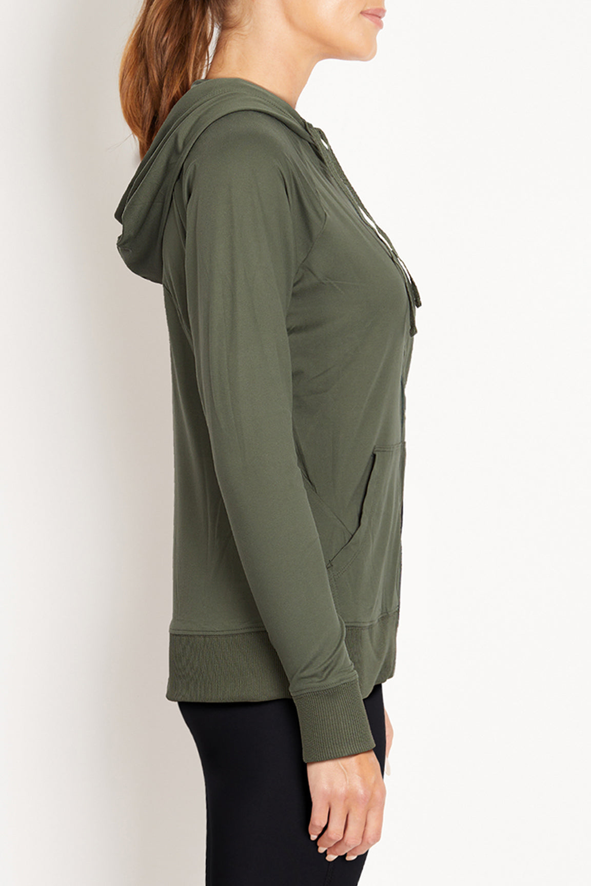 Mona Jacket, alternate angle view, showing visible design features and texture of the smooth woven fabric..