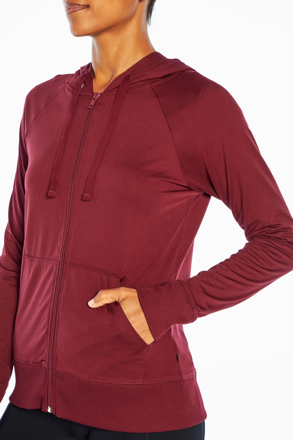 Mona Jacket, alternate angle view, showing visible design features and texture of the smooth woven fabric..