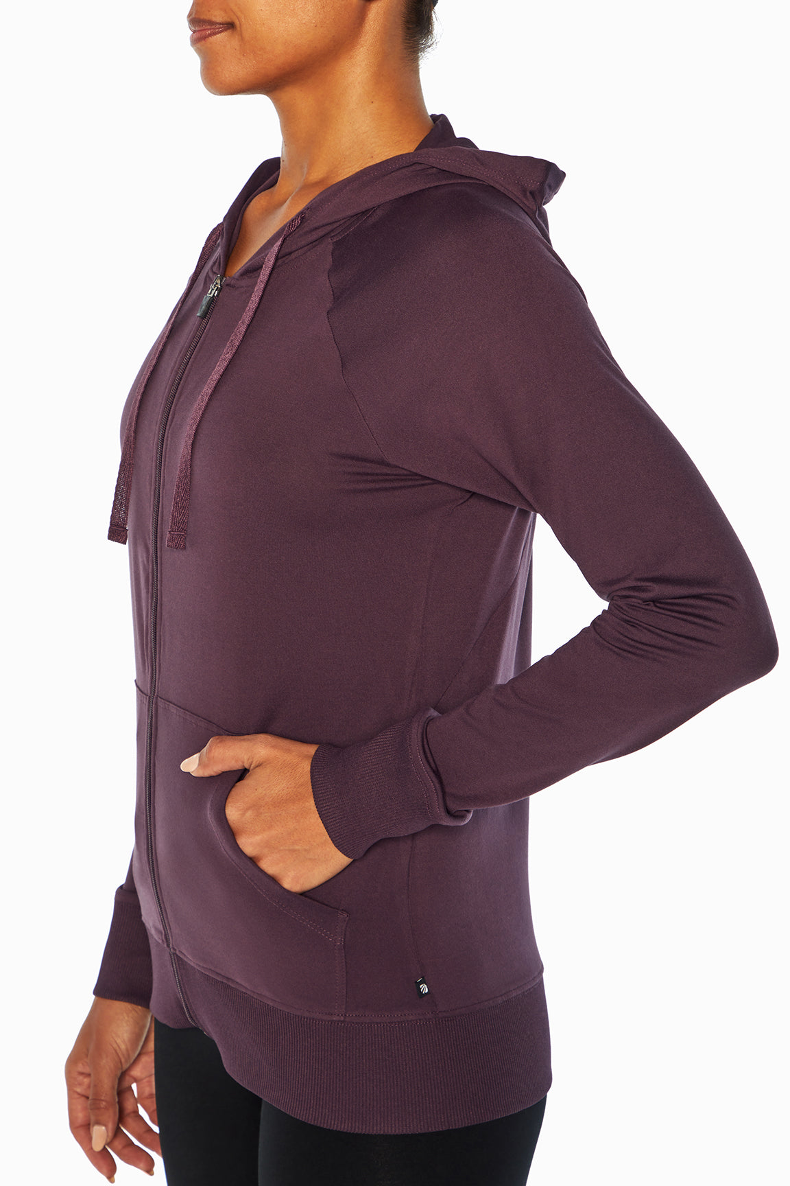 Mona Jacket, alternate angle view, showing visible design features and texture of the smooth woven fabric..