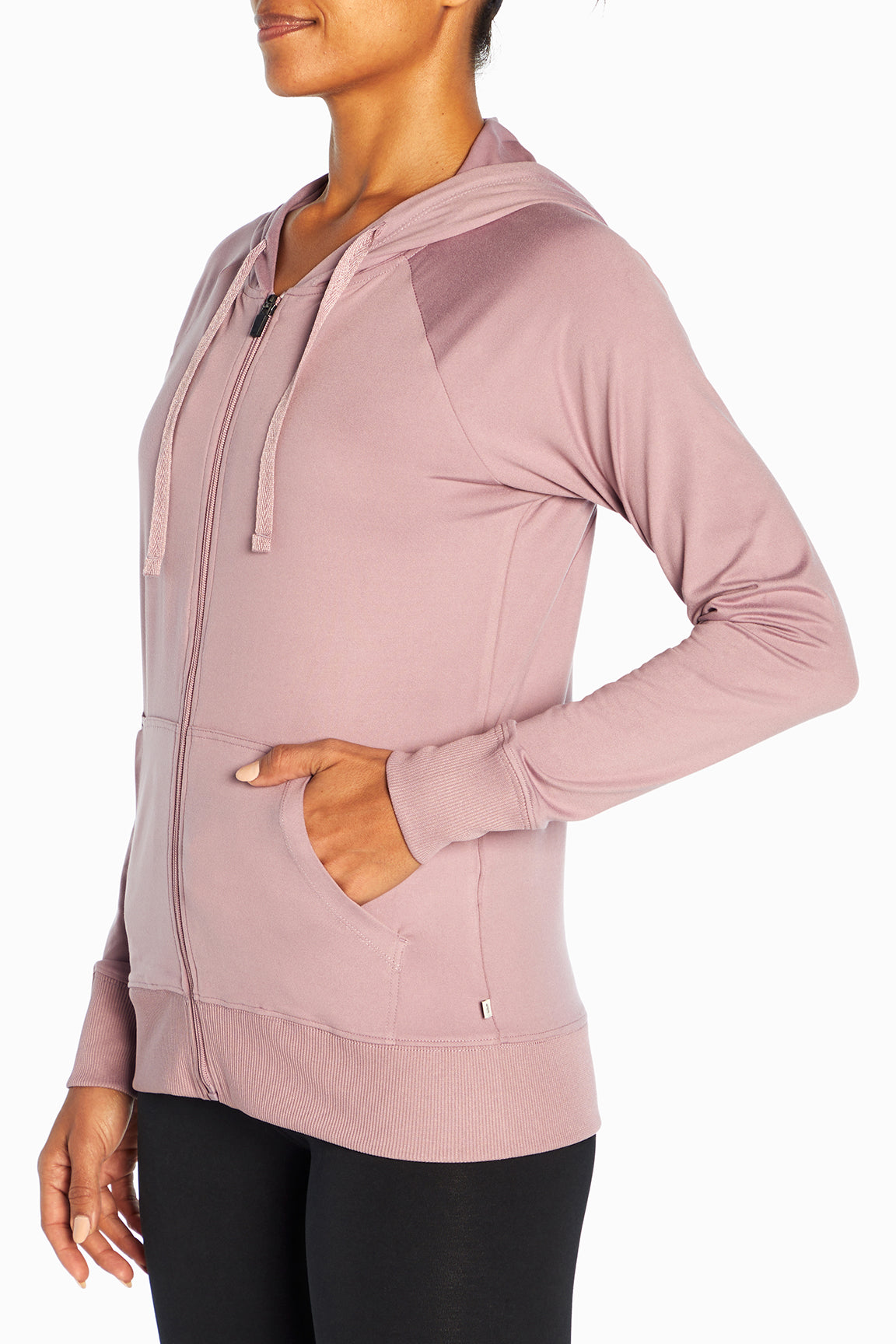 Mona Jacket, alternate angle view, showing visible design features and texture of the smooth woven fabric..