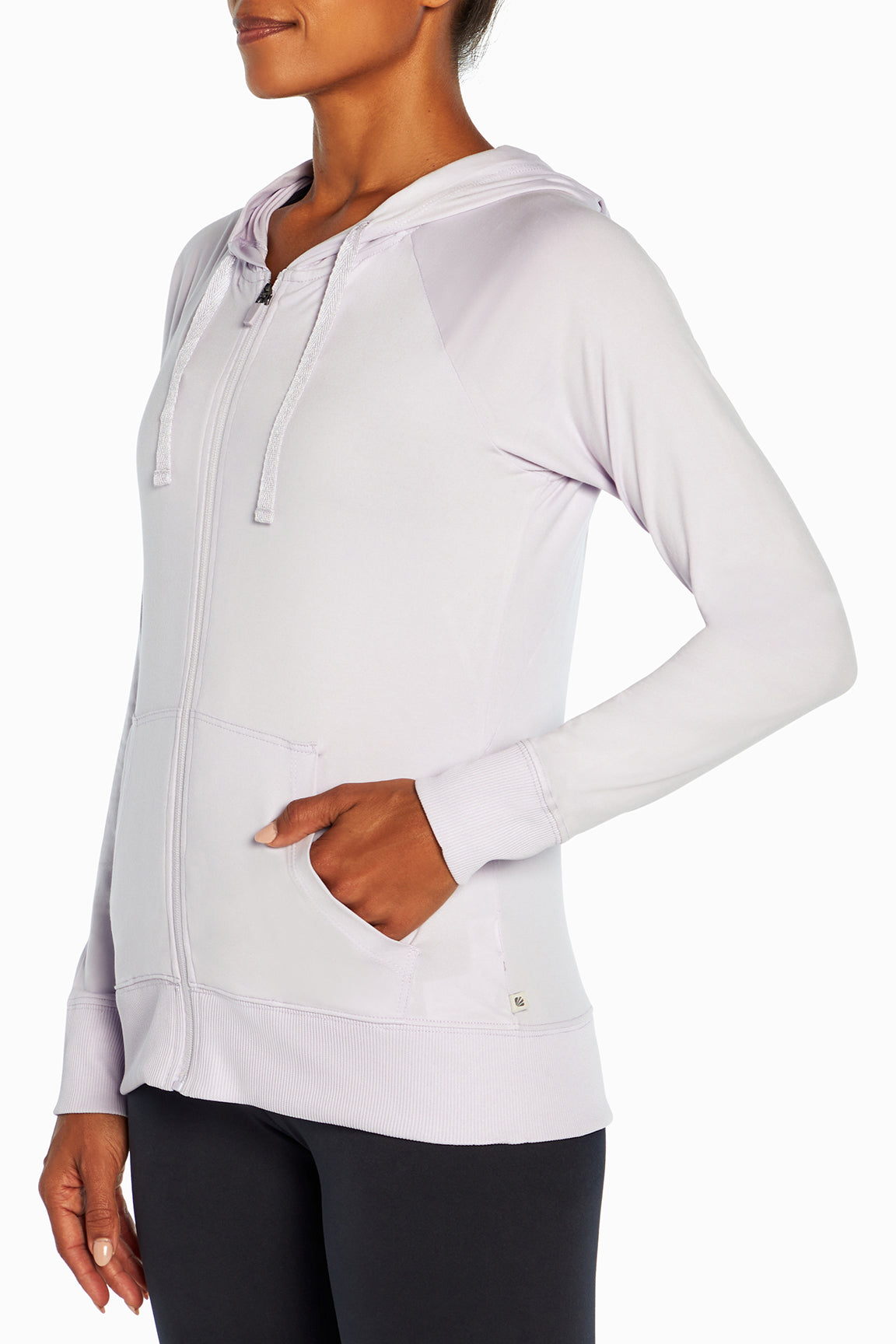 Mona Jacket, alternate angle view, showing visible design features and texture of the smooth woven fabric..