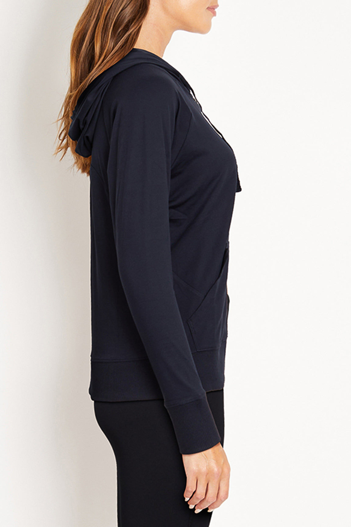 Mona Jacket, alternate angle view, showing visible design features and texture of the smooth woven fabric..