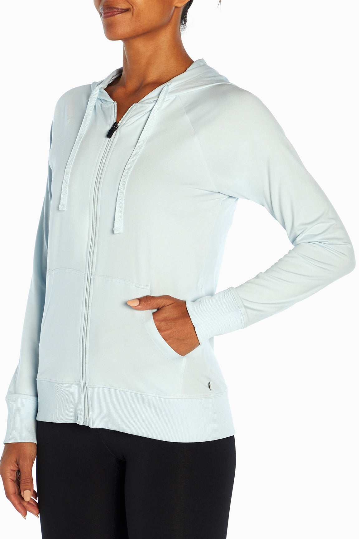 Mona Jacket, alternate angle view, showing visible design features and texture of the smooth woven fabric..