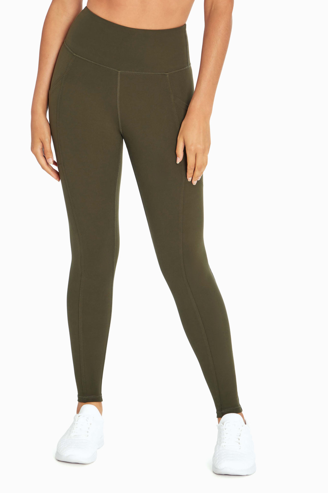 Cameron Side Pocket Tummy Control Legging, alternate angle view, showing visible design features and texture of the stretch knit fabric..