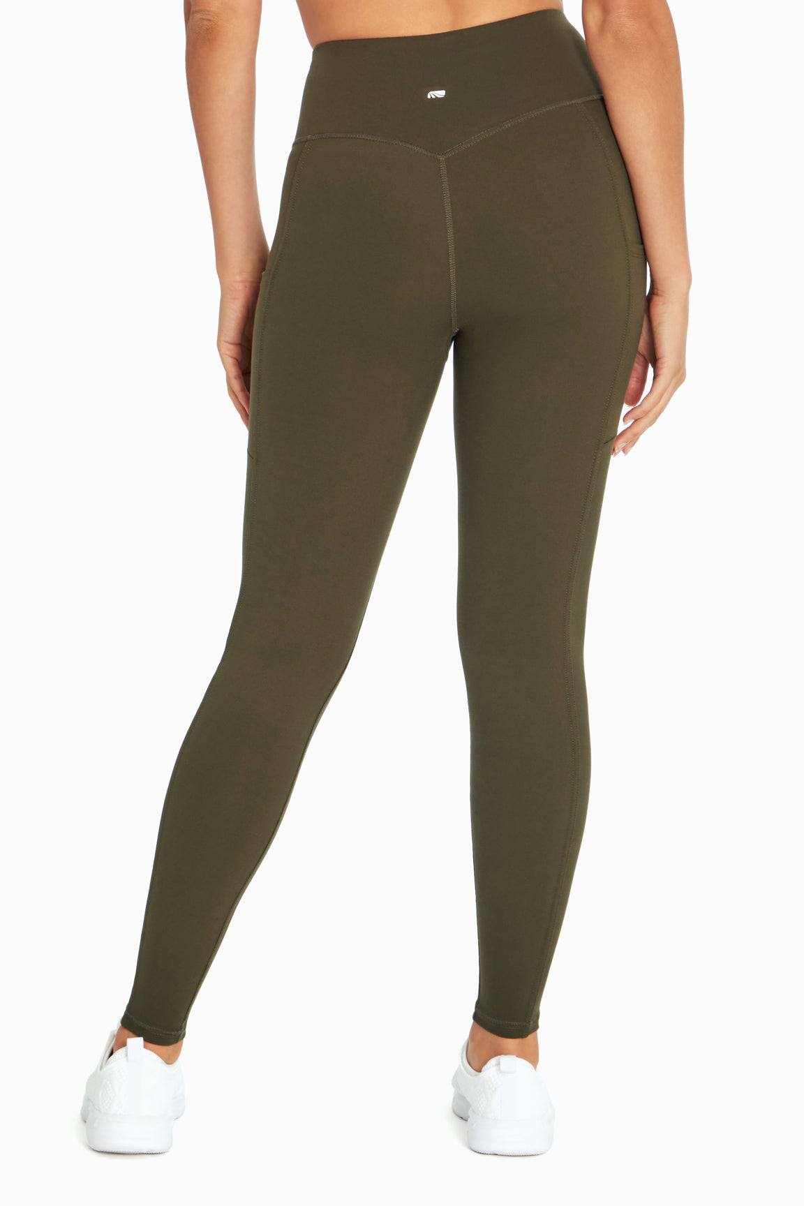 Cameron Side Pocket Tummy Control Legging, alternate angle view, showing visible design features and texture of the stretch knit fabric..