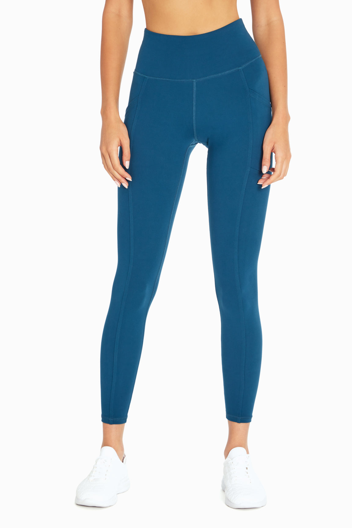 Cameron Side Pocket Tummy Control Legging, alternate angle view, showing visible design features and texture of the stretch knit fabric..